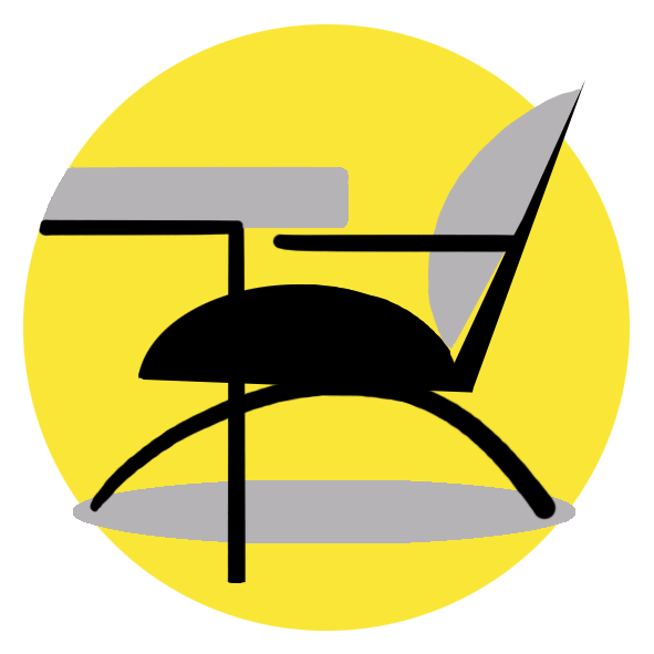 getekend icoon in grijs/zwart met geel accent verbeeldend de zorginstelling die hulpmiddelen nodig heeft voor het zorgen voor ouderen in de dagbesteding