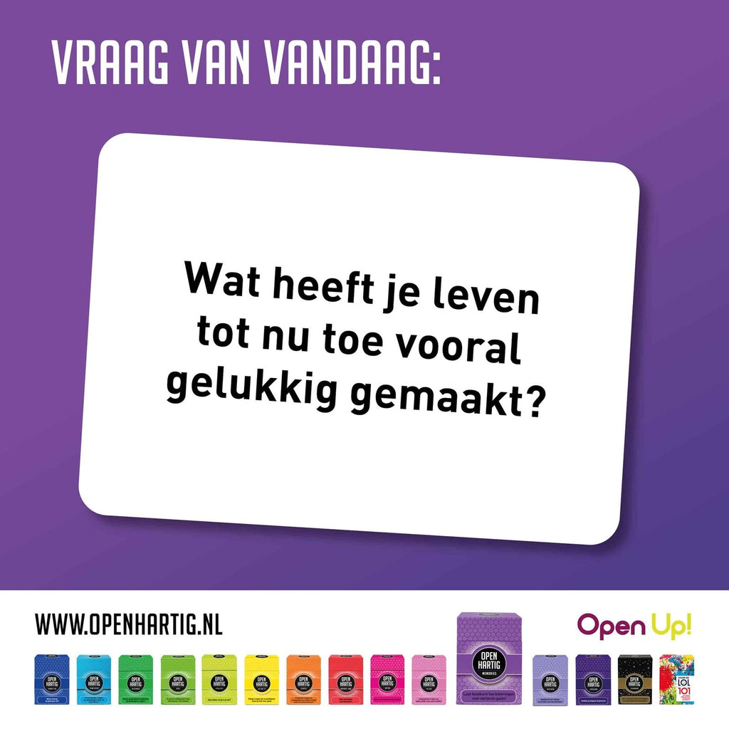 Openhartig Memories – Gesprekskaartspel dat het delen van herinneringen en interactie bevordert voor senioren.
