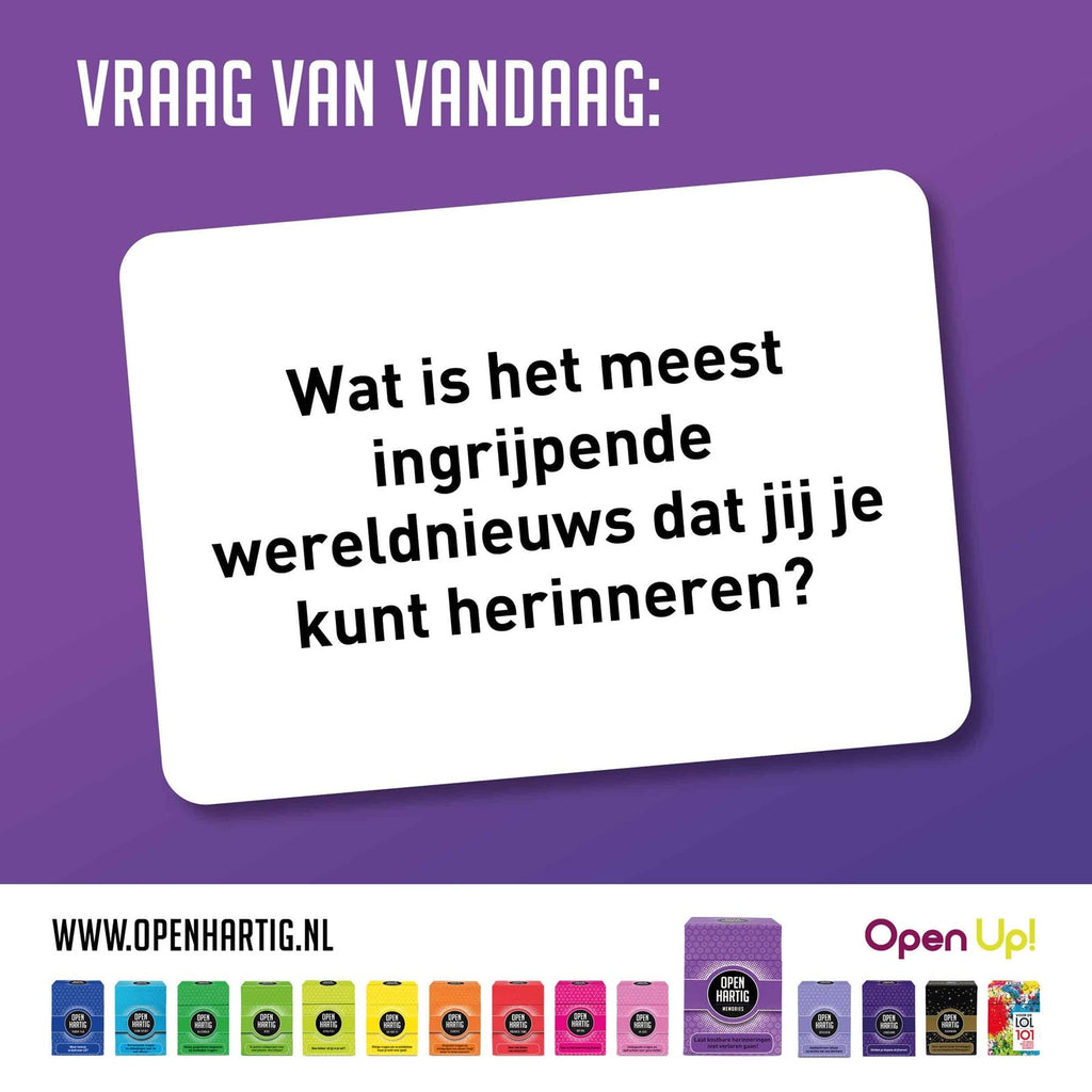 Openhartig Memories – Gesprekskaartspel dat het delen van herinneringen en interactie bevordert voor senioren.