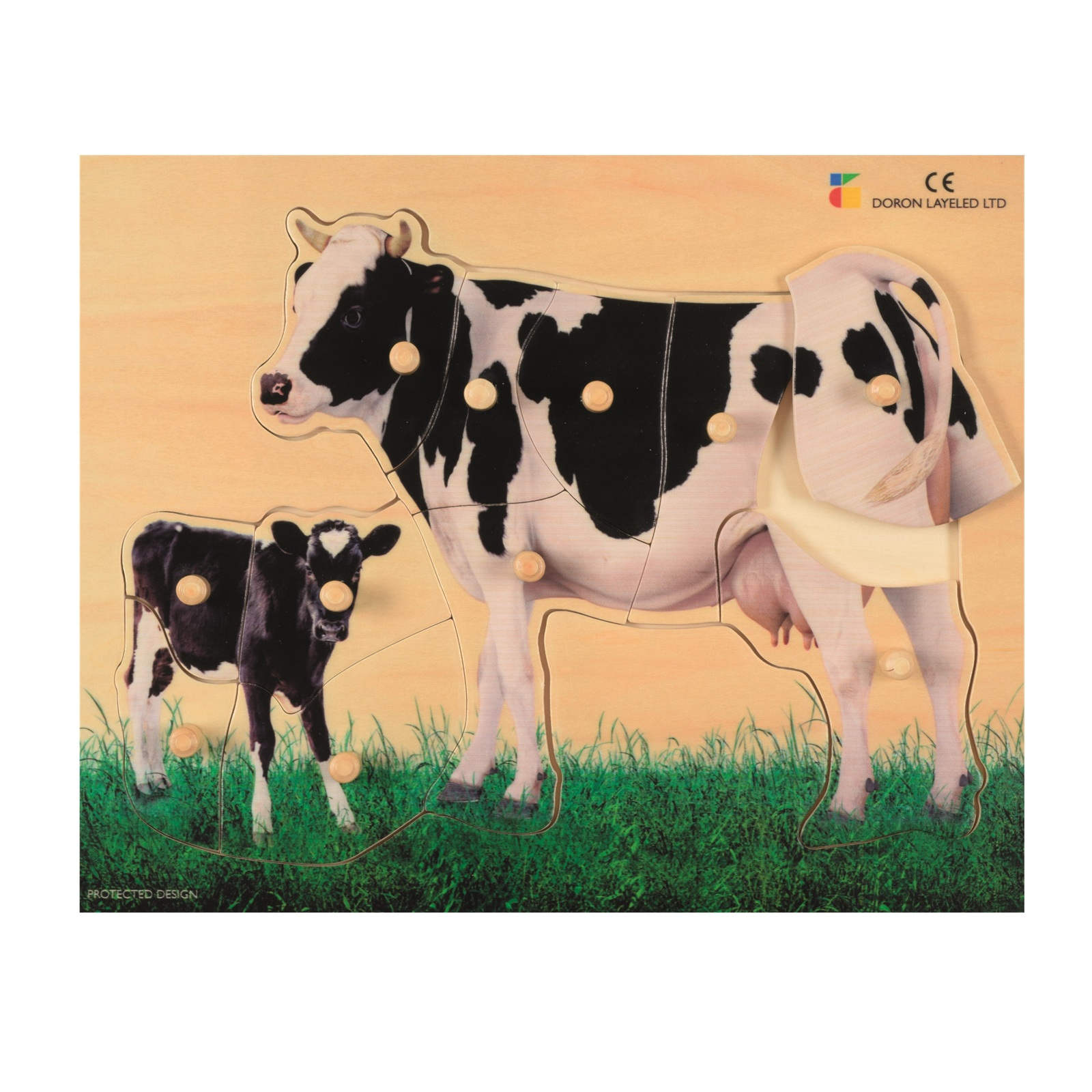 Houten Dementiepuzzel Koe met Kalf – Grote, makkelijk hanteerbare puzzelstukken die activering bevorderen voor senioren.